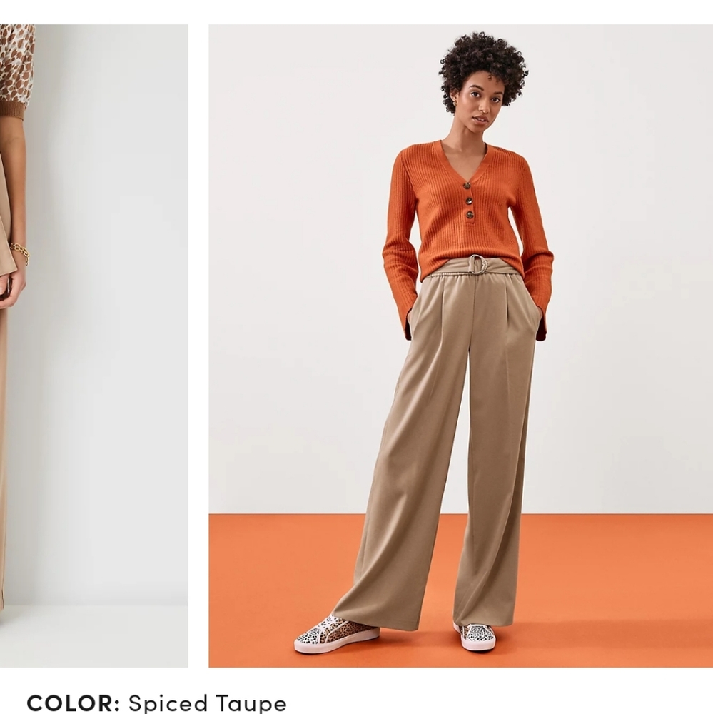 The Petite Belted Flannel Wide Leg Pant NWT